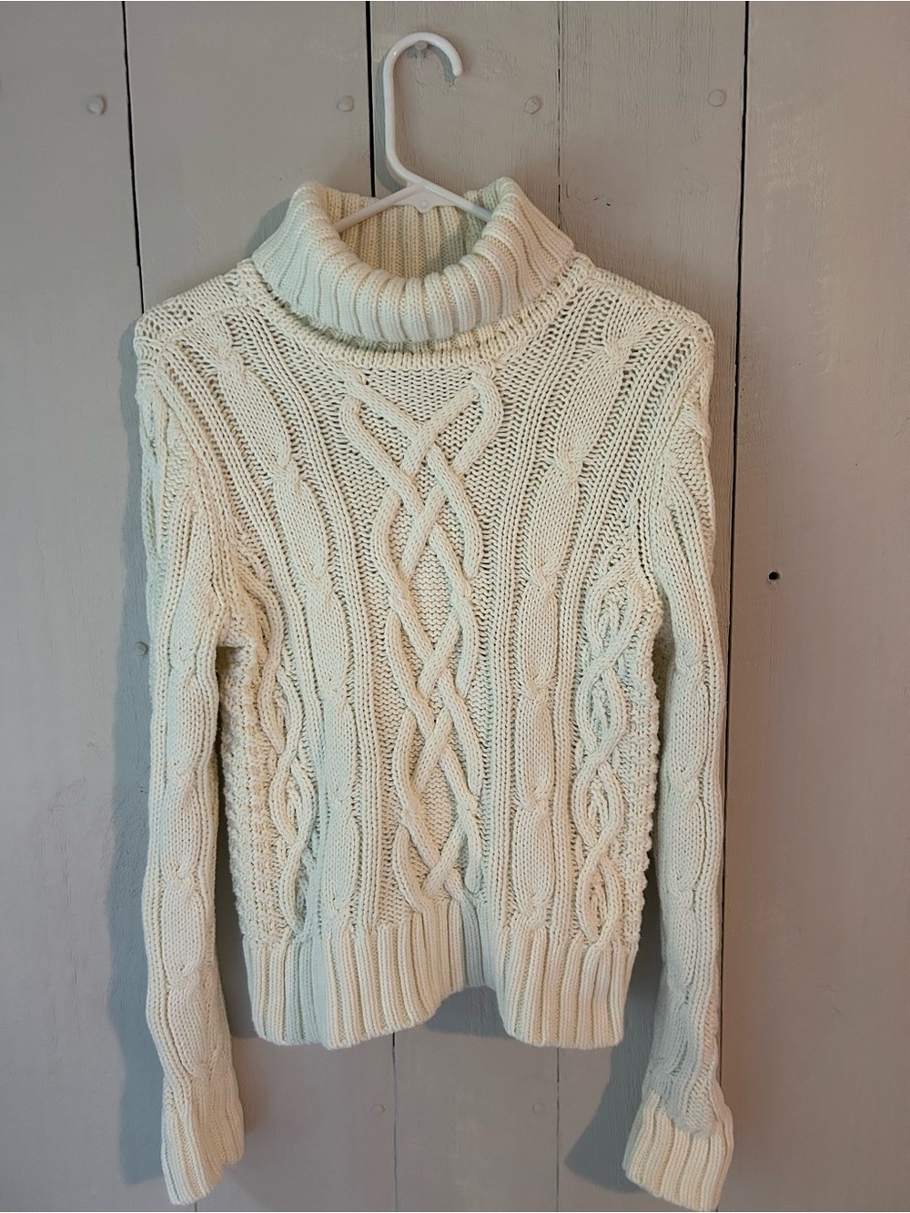 Lands' End Cream Cable Knit Turtleneck Sweater